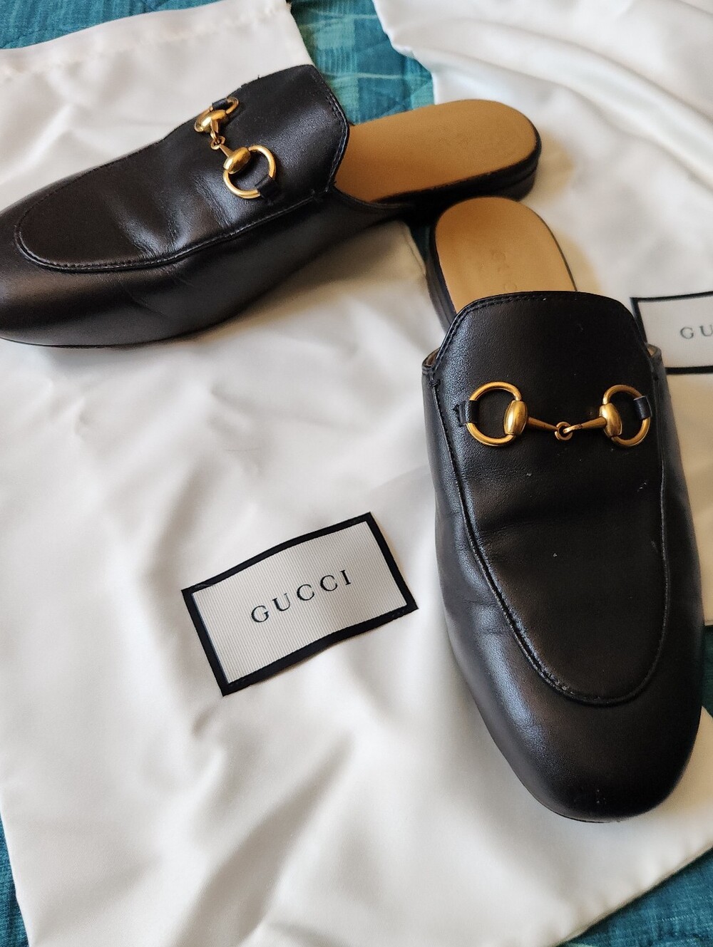 Gucci Black Horsebit Slip-On Mules 38 GUC